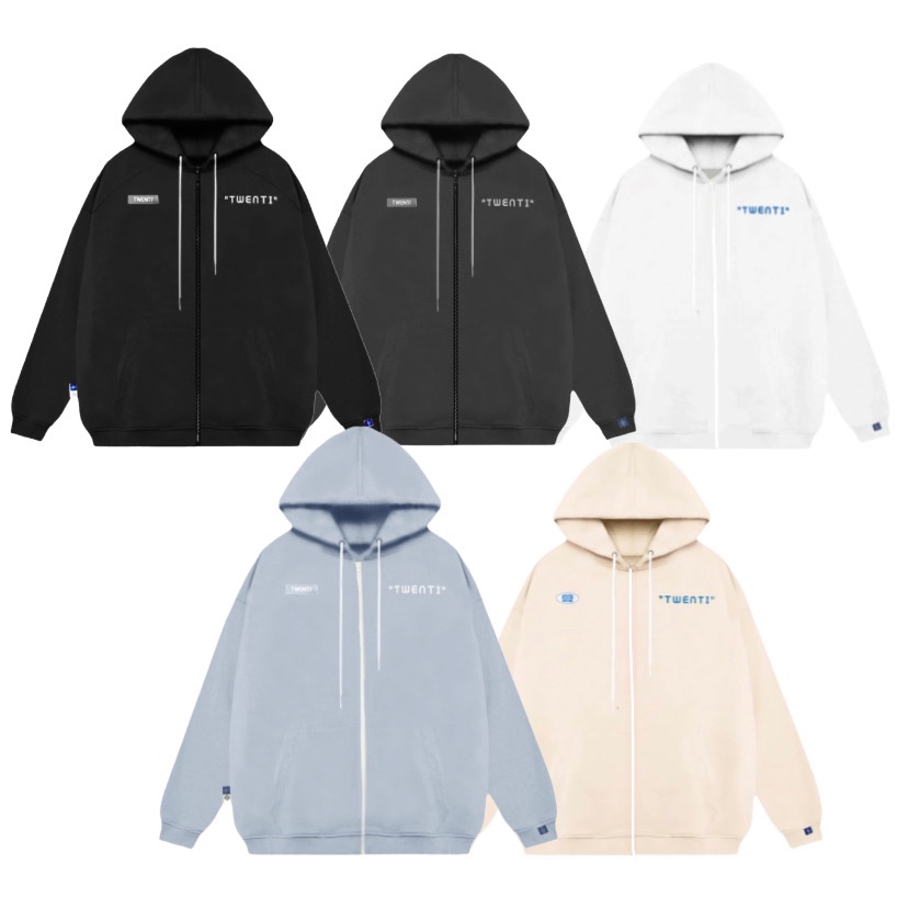 Áo Hoodie Zip Twenti Basic Năng Động Nỉ Bông