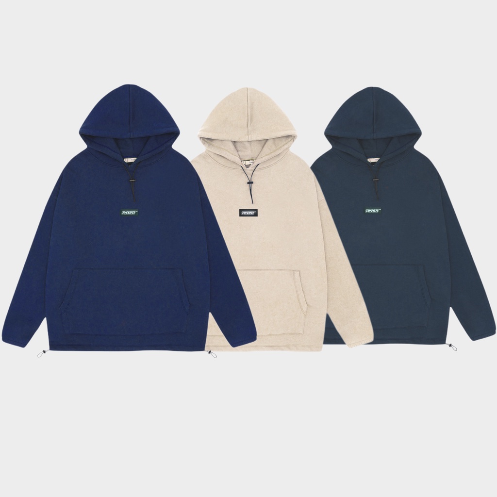 Áo Hoodie Twenti Trơn Logo Dây Rút Đơn Giản Nỉ Cotton