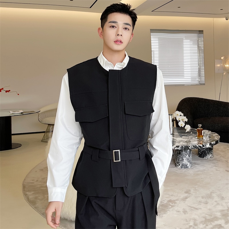 Men's Functional Wind Work Clothes Vest Spring Korean Youth Sleeveless Waistcoat Hairdresser Ruffian Handsome Casual Coat| | - AliExpress