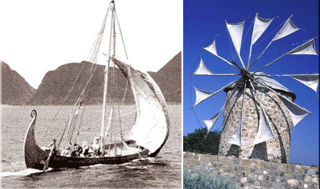 Buồm thương thuyền & Cói xây gió dùng vải Canvas làm cánh đón gió